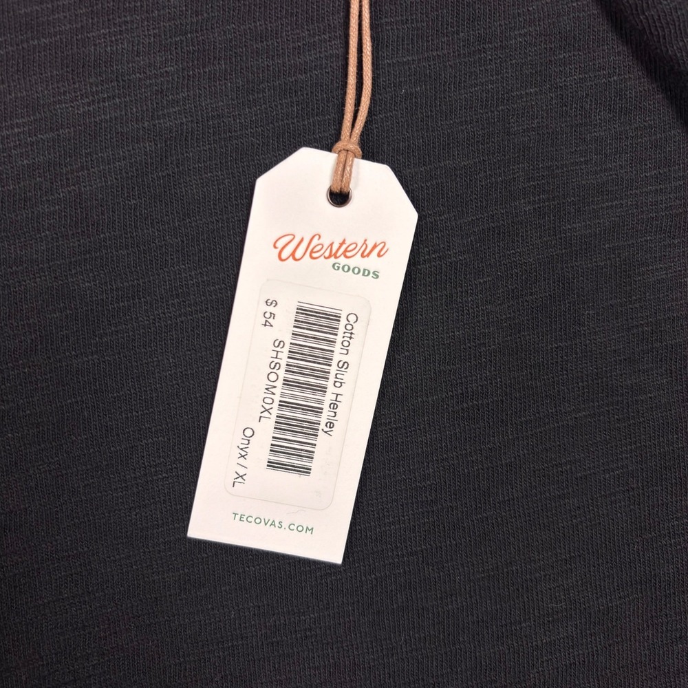 NWT Tecovas Mens Cotton Slub Henley Shirt Onyx Black Long Sleeve XL - Picture 2 of 5